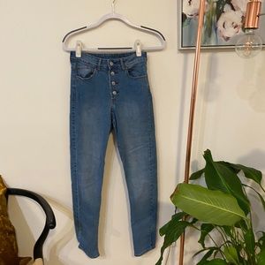 &Denim Blue Jeans with Buttons Down the Front